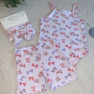 NWT Milkberry Bows Bamboo Loungewear Pajamas Set Pink & Lilac 6-9M